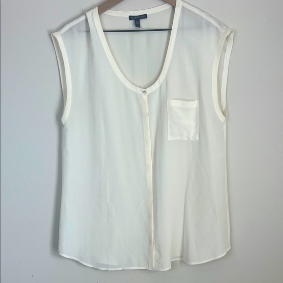 Eileen Fisher Silk Sleeveless Blouse Ivory Button Down Size Medium - Picture 1 of 8